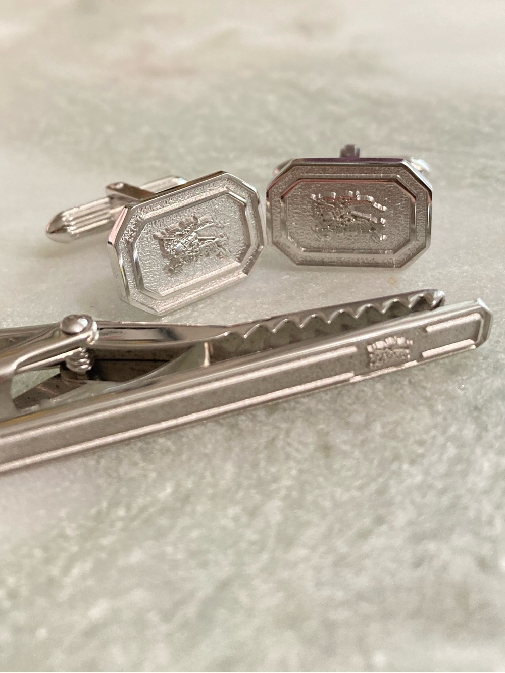 Vintage Burberry Cuff Links + Tie Clip Set